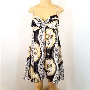 Free People White Yellow Black Strappy Floral Slip Casual Dress Large L EUC